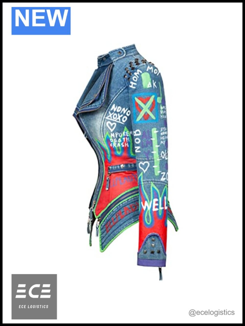 Women's Punk Floral Embroidered Faux Leather Moto Jacket Hand-Painted Short Coat